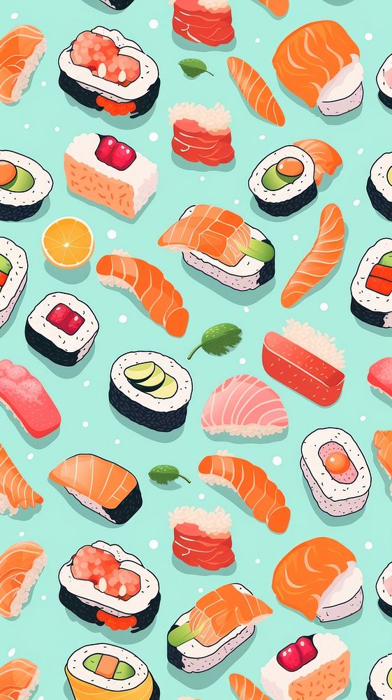 Sushi backgrounds pattern rice. AI generated Image by rawpixel.