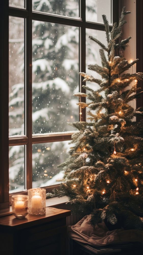 Spruce tree windowsill christmas winter. 