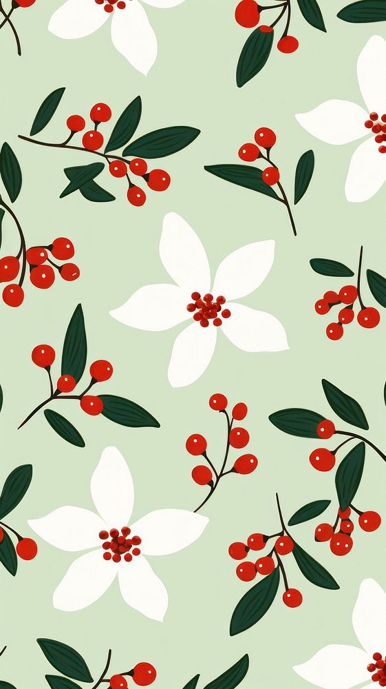 Christmas hollies pattern backgrounds cherry plant. AI generated Image by rawpixel.