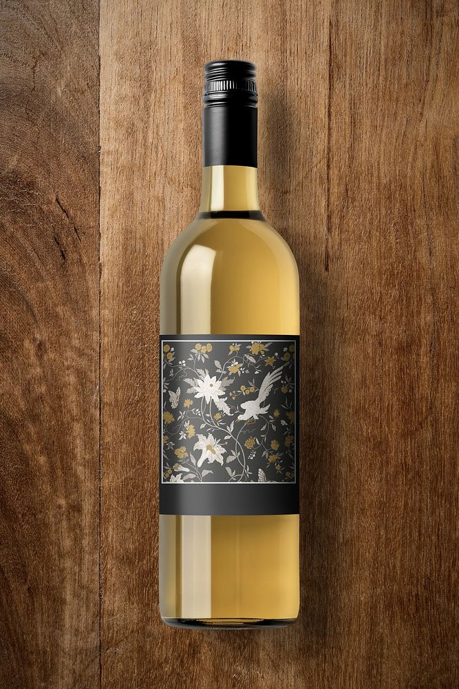 Wine bottle with floral label