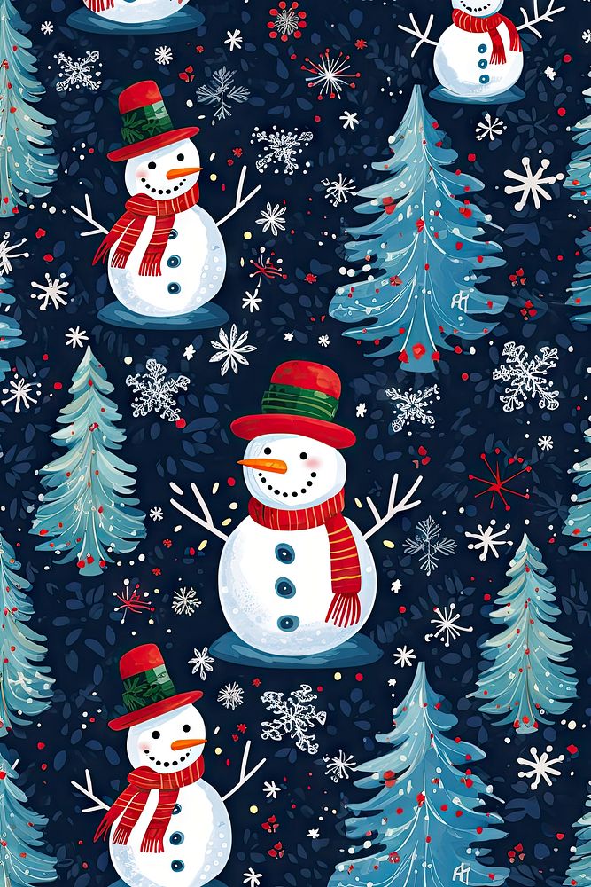Christmas pattern snow snowman winter. AI generated Image by rawpixel.