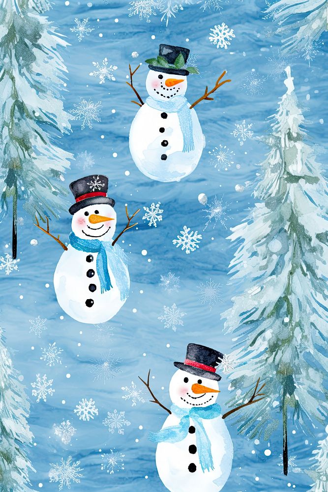 Christmas pattern snow outdoors snowman. AI generated Image by rawpixel.