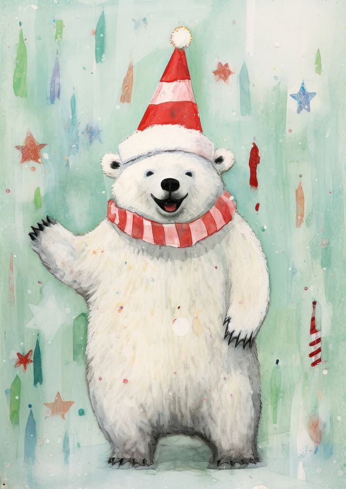 Polar bear celebrating christmas drawing mammal. AI generated Image by rawpixel.