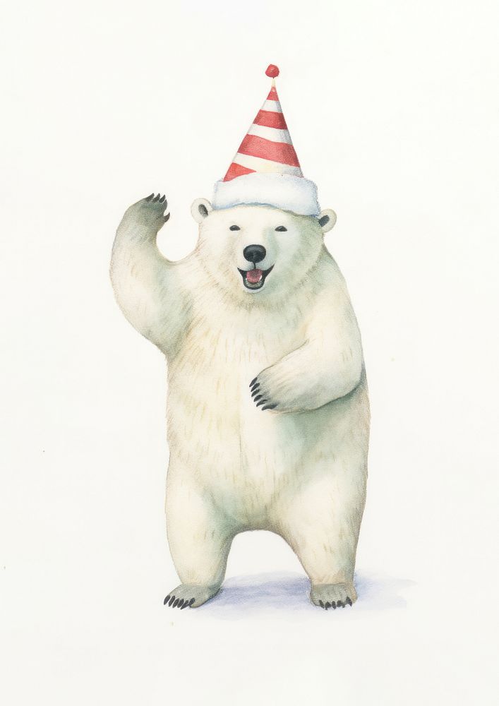 Happy polar bear celebrating Christmas wearing Santa hat drawing mammal animal. AI generated Image by rawpixel.
