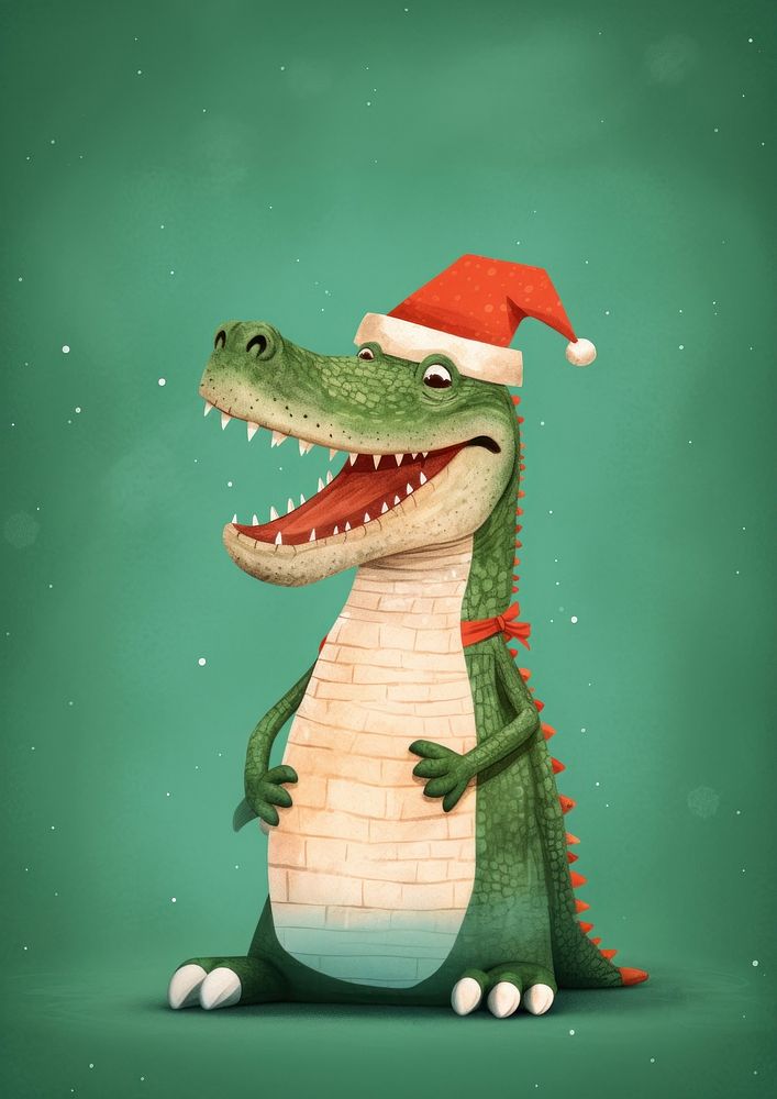Happy crocodile celebrating Christmas wearing Santa hat christmas animal representation. AI generated Image by rawpixel.