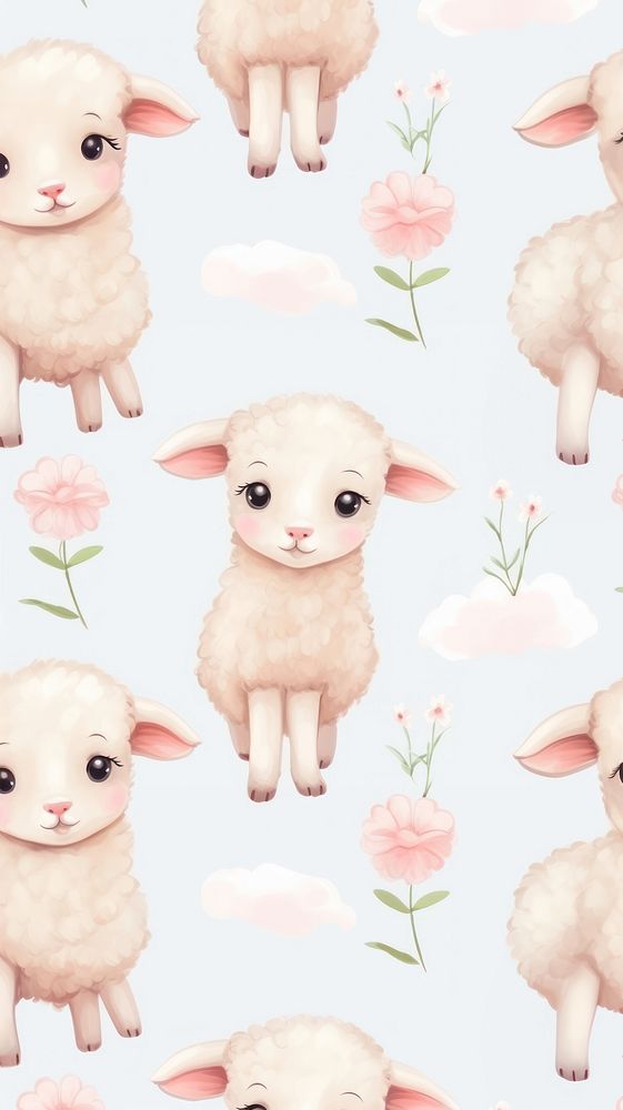 Baby lamb backgrounds cartoon pattern. AI generated Image by rawpixel.