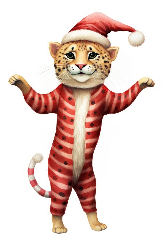 Cheetah dancing mascot red white background. AI generated Image by rawpixel.