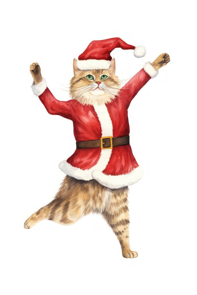 Cat dancing pet christmas drawing. AI generated Image by rawpixel.