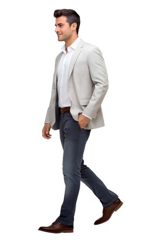 Confident successful smart casual businessman walking with hands in pockets blazer shirt adult. AI generated Image by…