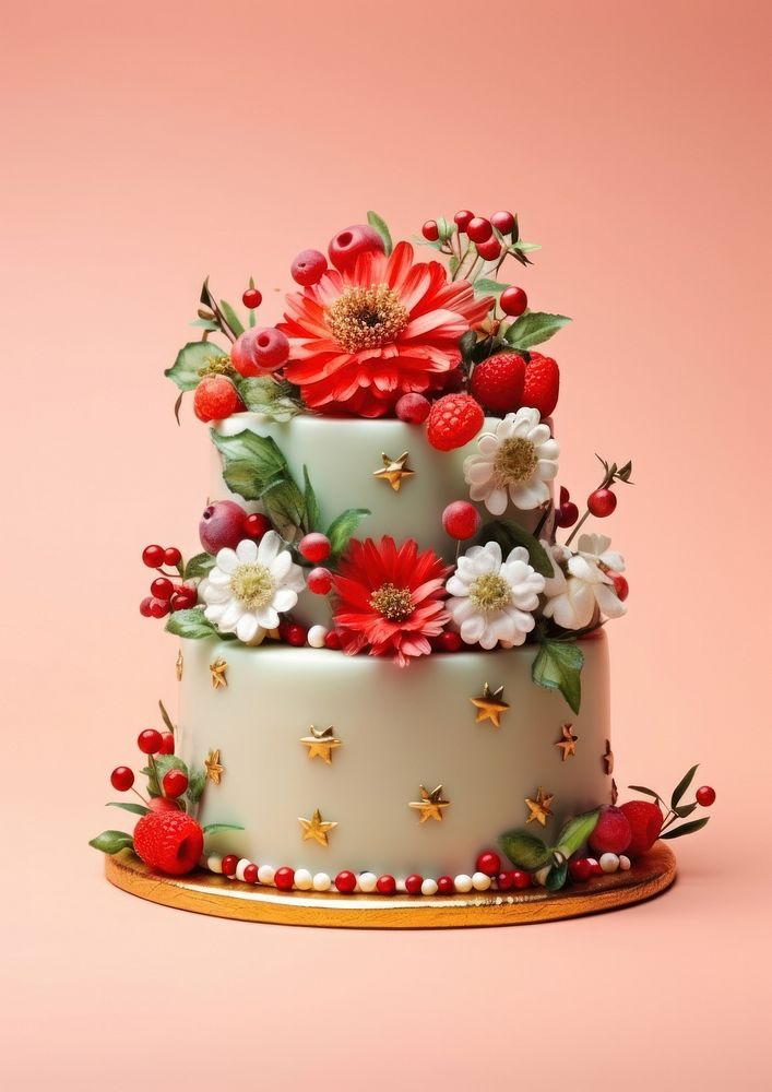 Christmas cake dessert flower fruit. AI generated Image by rawpixel.