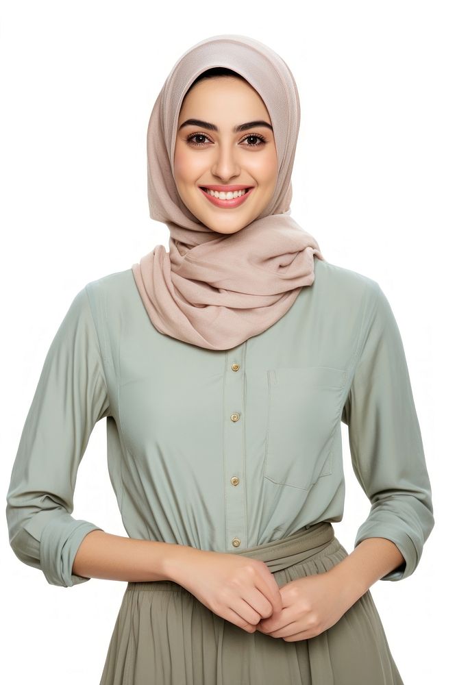 Smiling middle eastern woman blouse scarf white background. AI generated Image by rawpixel.