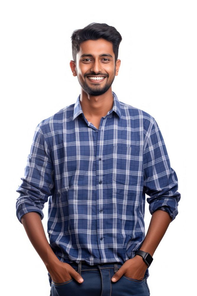 Smiling indian man shirt portrait standing. 
