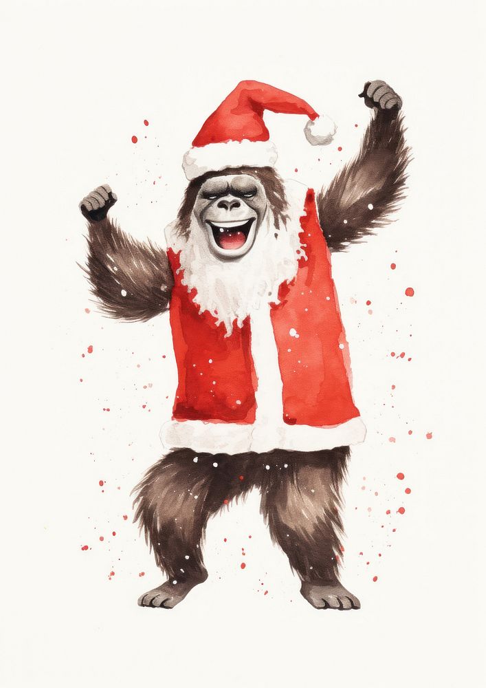 Gorilla celebrating Christmas christmas ape representation. AI generated Image by rawpixel.