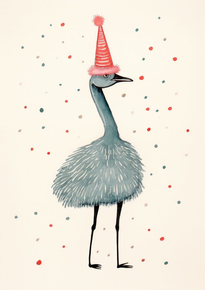 Ostrich celebrating Christmas art animal bird. AI generated Image by rawpixel.