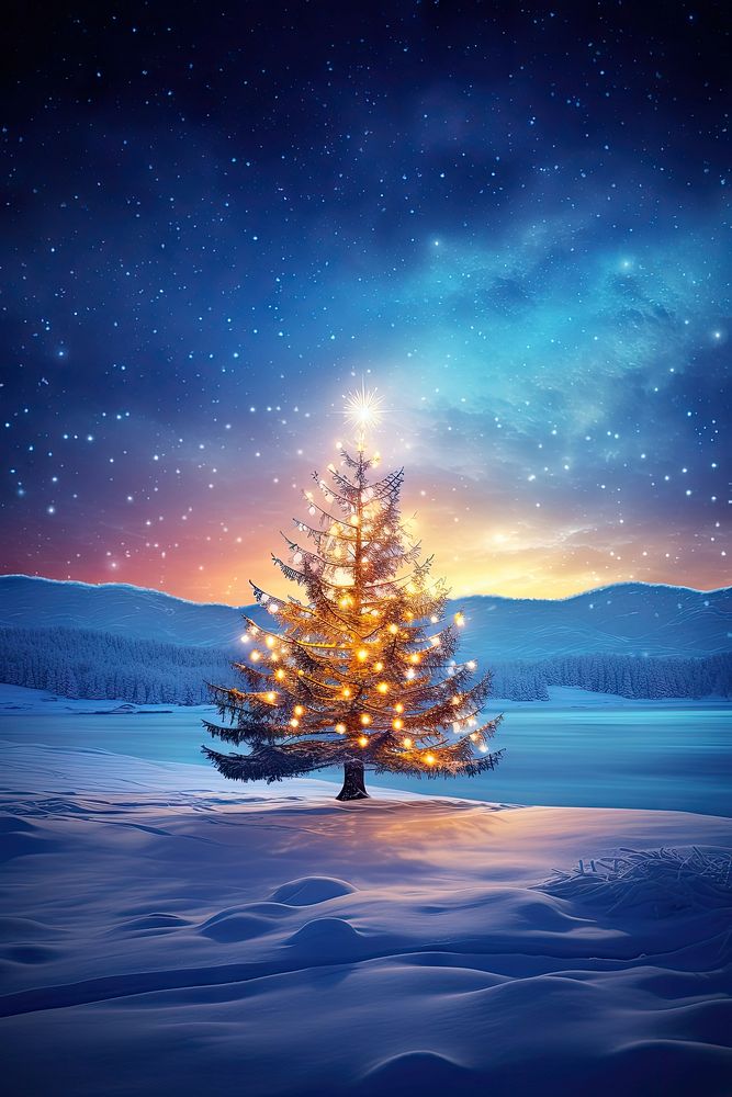 Landscape christmas tree illuminated. AI generated Image by rawpixel.