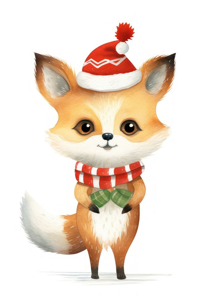 A christmas animal character mammal fox white background. AI generated Image by rawpixel.