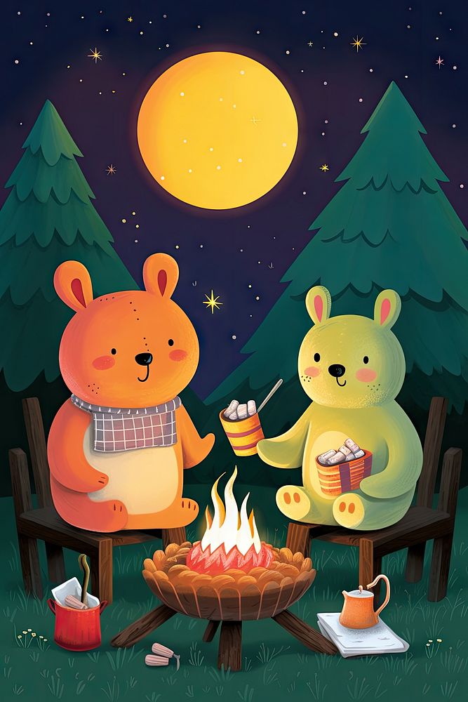 Sitting nature night fire. AI generated Image by rawpixel.