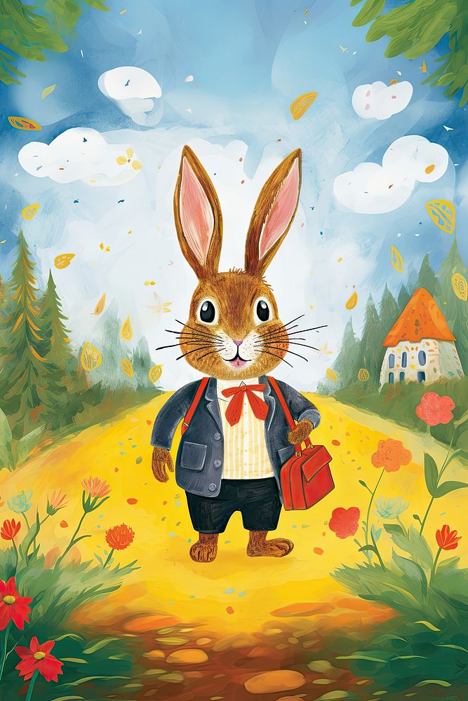 A rabbit wearing school uniform animal outdoors cartoon. AI generated Image by rawpixel.