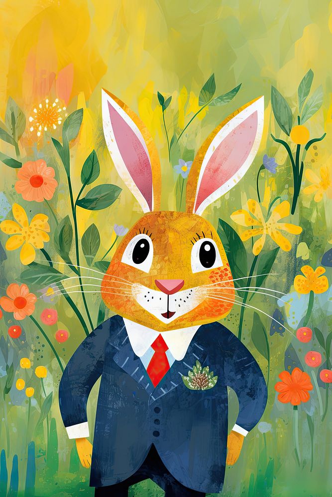 A rabbit wearing school uniform animal painting representation. AI generated Image by rawpixel.