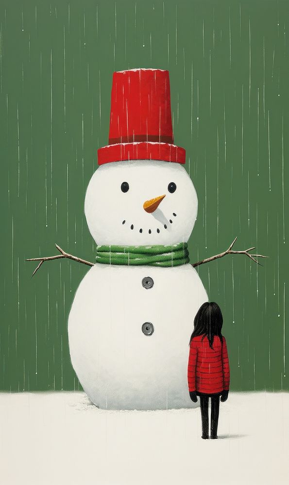 Snowman drawing winter red. AI generated Image by rawpixel.