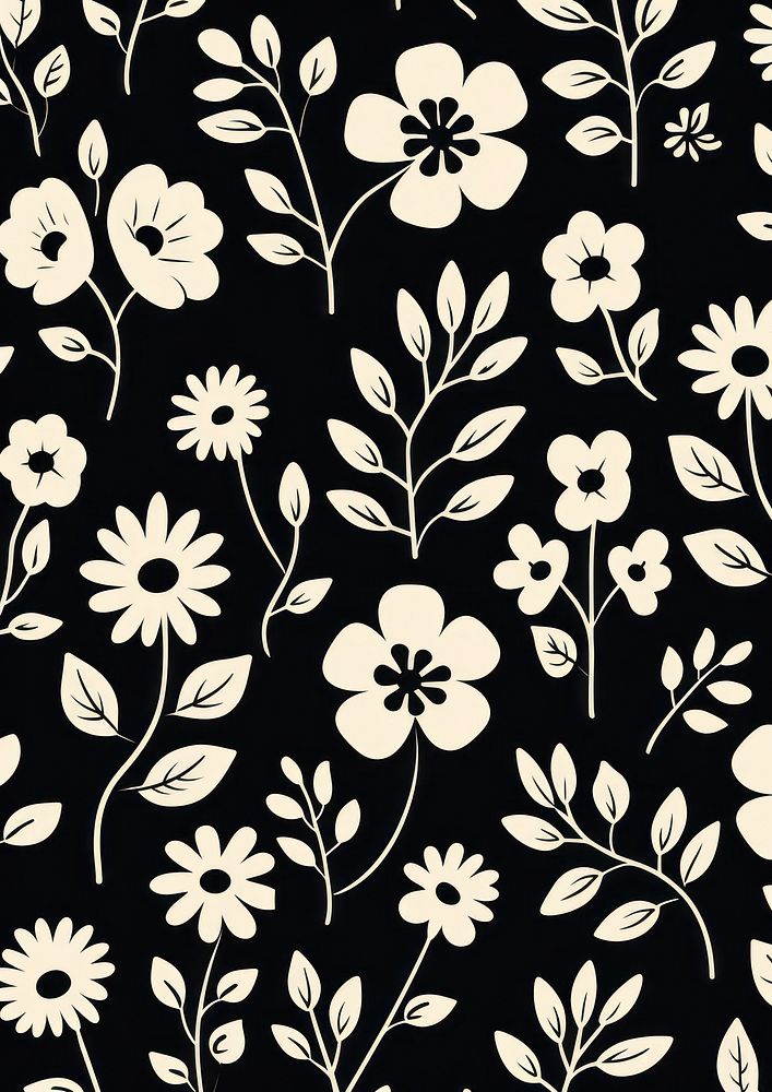A cute floral pattern art backgrounds monochrome. AI generated Image by rawpixel.
