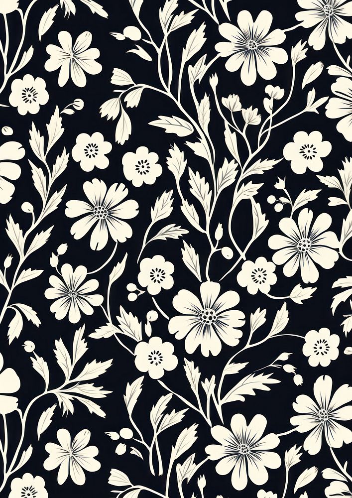 A cute floral pattern art backgrounds monochrome. AI generated Image by rawpixel.