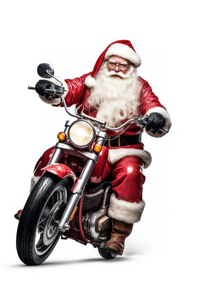 Santa Claus ride sport motorcycle vehicle sports white background. AI generated Image by rawpixel.