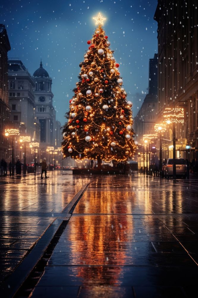 Christmas city street night. AI generated Image by rawpixel.