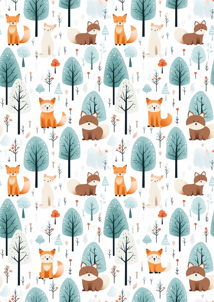 Small cute colourful colored christmas forest animals pattern outdoors backgrounds. AI generated Image by rawpixel.