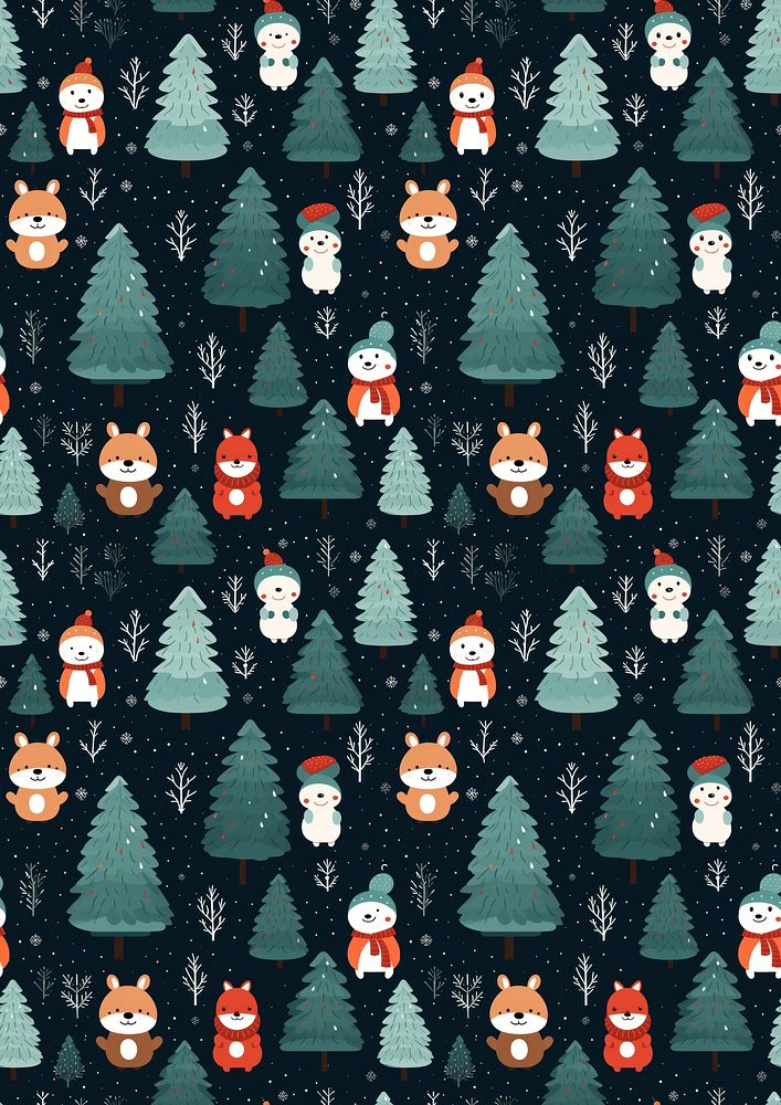 Small cute colourful colored christmas forest animals pattern backgrounds creativity. AI generated Image by rawpixel.