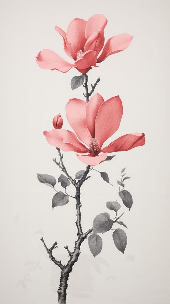 Vintage magnolia blossom drawing flower. AI generated Image by rawpixel.