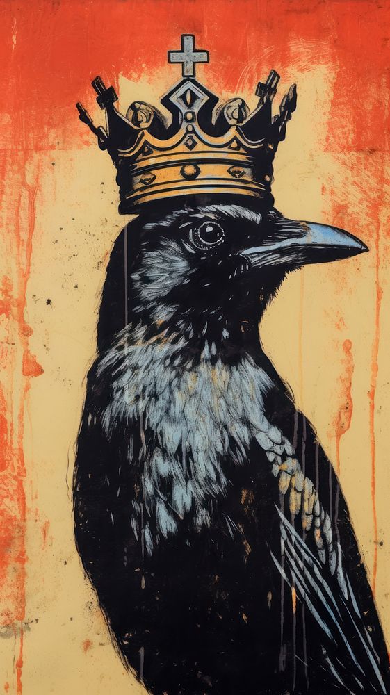 A crow wearing crown painting animal black. AI generated Image by rawpixel.