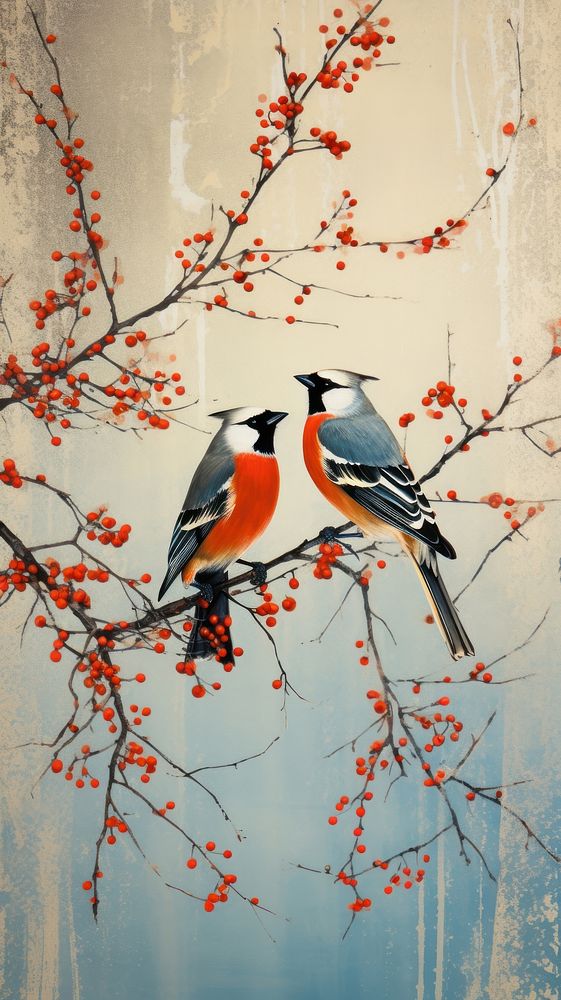 Bohemian waxwing birds painting animal wall. AI generated Image by rawpixel.