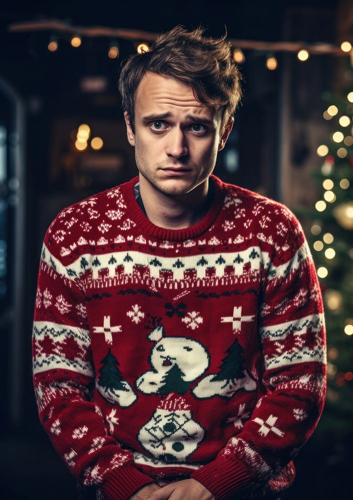 Sad depressed man sweater sweatshirt christmas. AI generated Image by rawpixel.