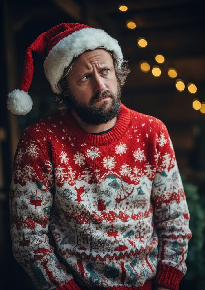 Sad depressed man sweater christmas men. AI generated Image by rawpixel.