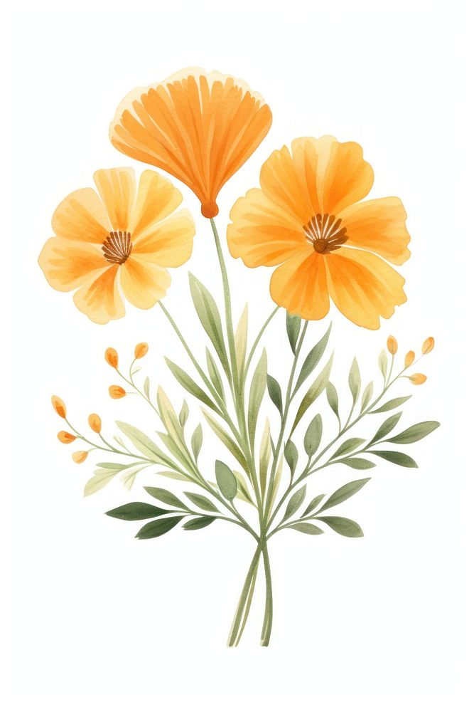 Yellow flower, plants watercolor illustration