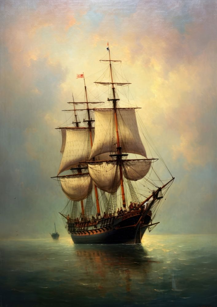 A pirate ship painting sailboat vehicle. AI generated Image by rawpixel.