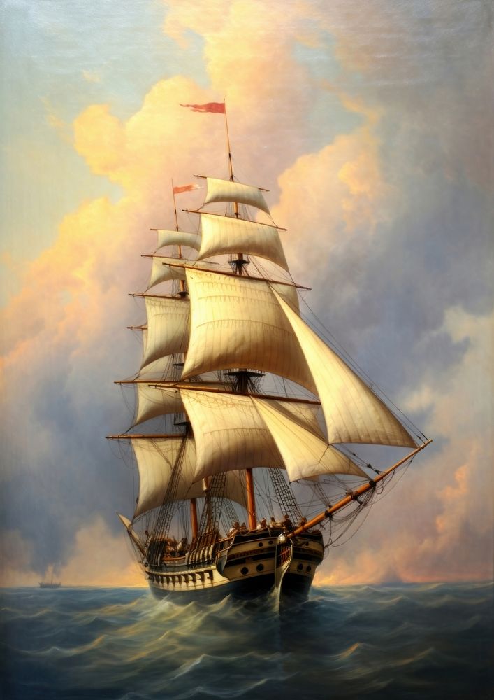 A ship painting sailboat vehicle. AI generated Image by rawpixel.