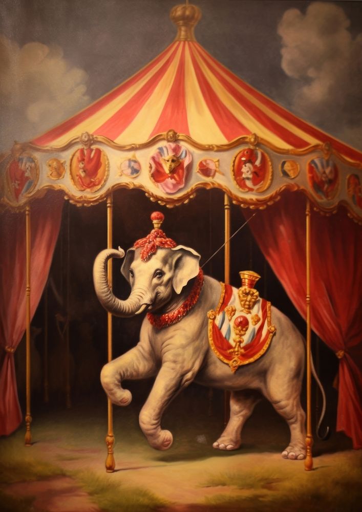 A one circus animal painting carousel mammal. 