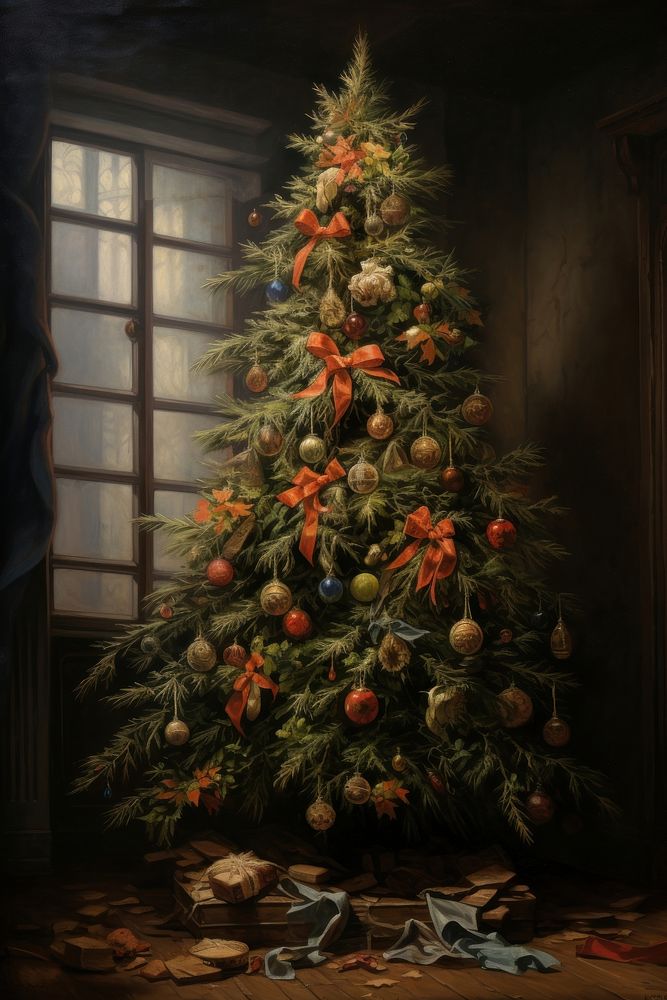 A christmas tree painting plant anticipation. AI generated Image by rawpixel.