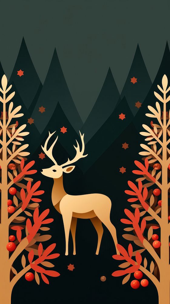 Christmas reindeer pattern wallpaper animal antler mammal. AI generated Image by rawpixel.
