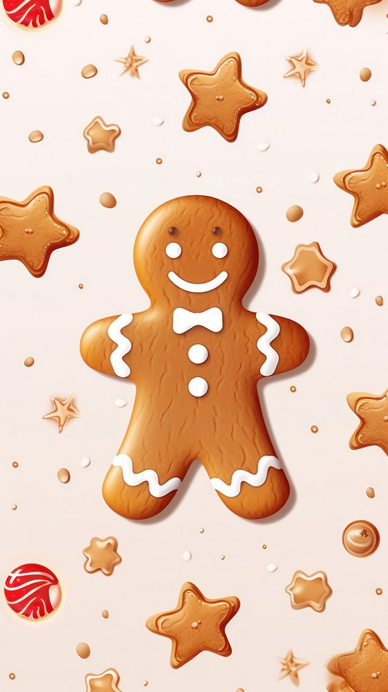 Christmas gingerbread cookie patterned mobile wallpaper christmas dessert icing. AI generated Image by rawpixel.