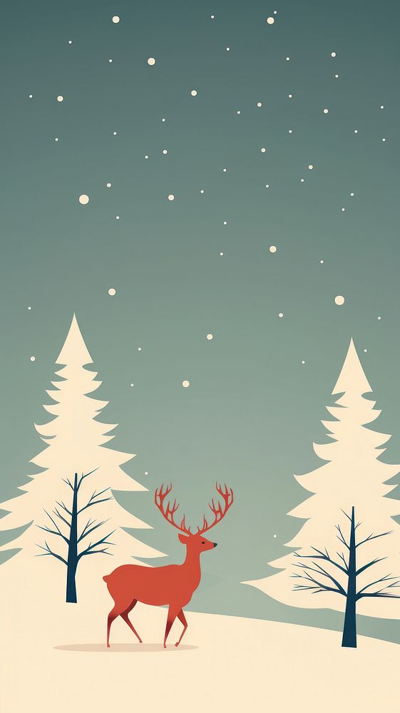 Cute reindeer illustration christmas outdoors drawing. AI generated Image by rawpixel.