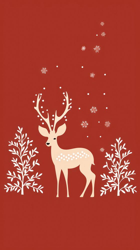 Minimal red christmas wallpaper pattern animal mammal. AI generated Image by rawpixel.