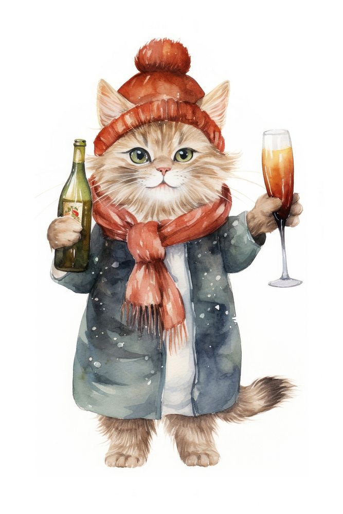 A cat champagne portrait holding. AI generated Image by rawpixel.
