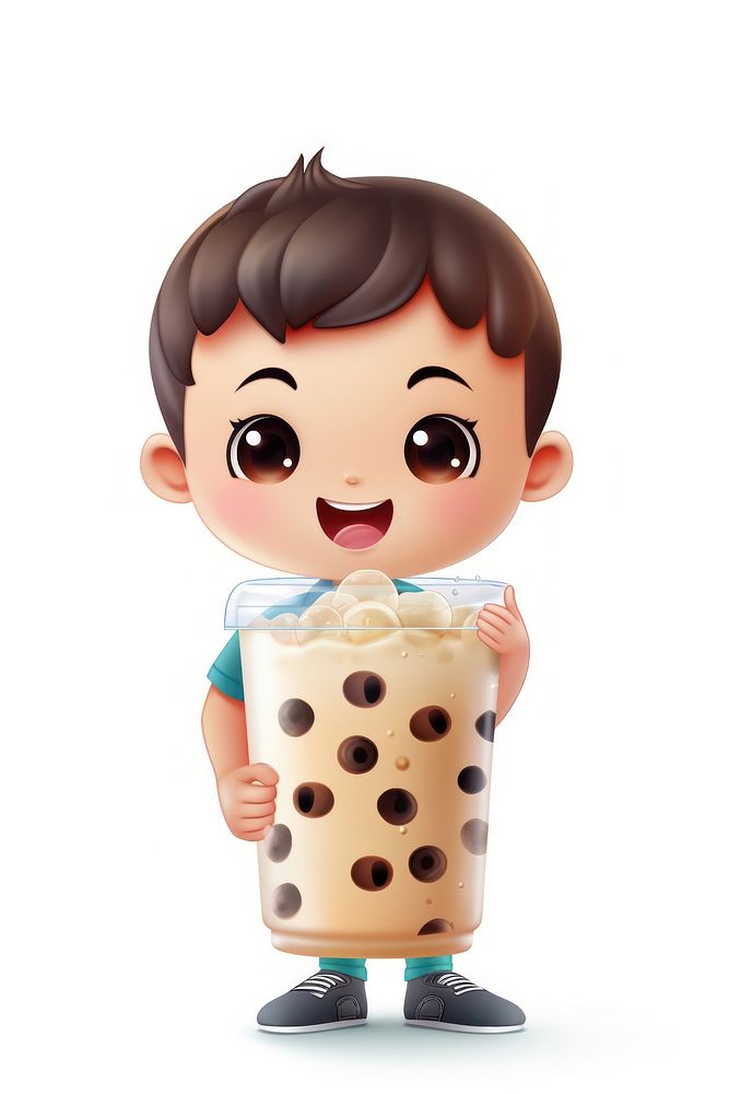 Boba tea drink cartoon cute white background. AI generated Image by rawpixel.