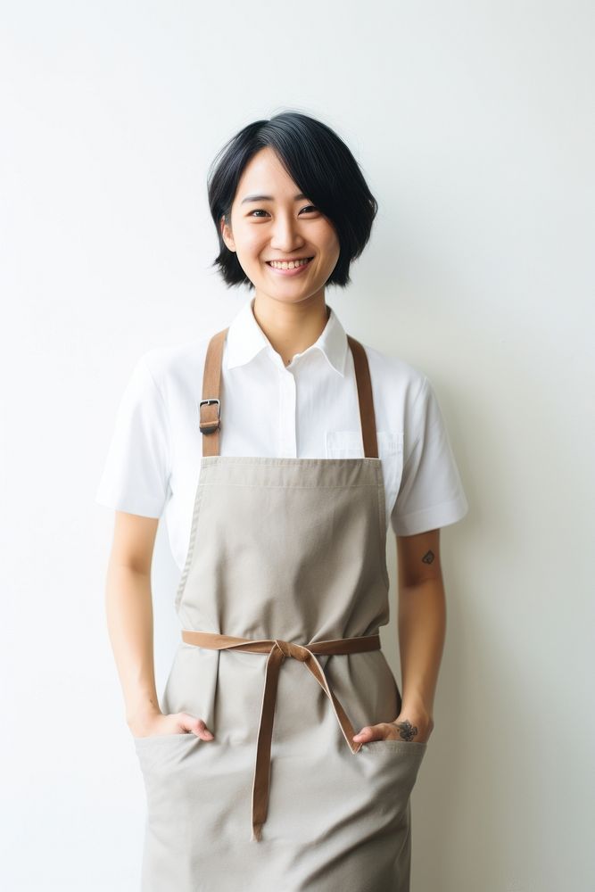 A woman wearing apron adult white background entrepreneur. AI generated Image by rawpixel.