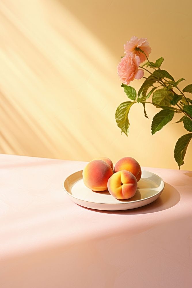 Peach fruit plant table. AI generated Image by rawpixel.