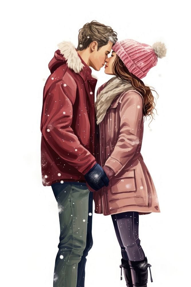 A couple kissing jacket winter glove. AI generated Image by rawpixel.