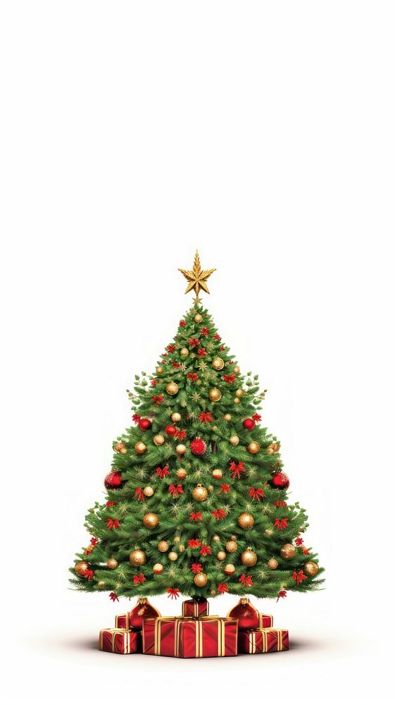 Decorated christmas tree plant white background anticipation. AI generated Image by rawpixel.